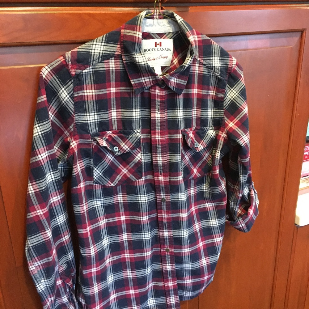 ROOTS from Canada Ladies Plaid Shirt Sz Lg